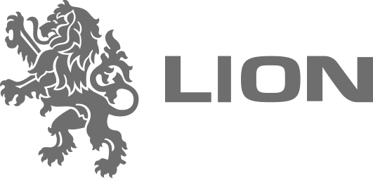 A black and white logo of Lion.